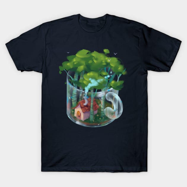 Cozy Forest in a Mug T-Shirt by Claire Lin